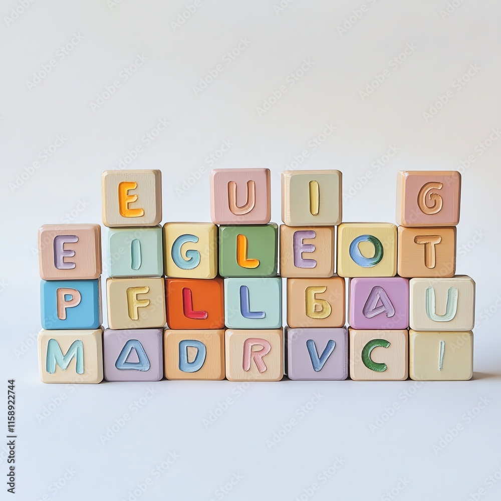Colorful alphabet blocks arranged creatively on a white isolated background. Colorful alphabet blocks arranged creatively on a white isolated background.