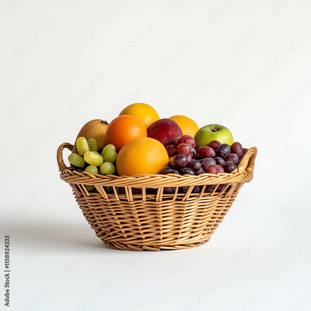 Colorful fruit basket with various fruits on white isolated background. Colorful fruit basket with various fruits on white isolated background.