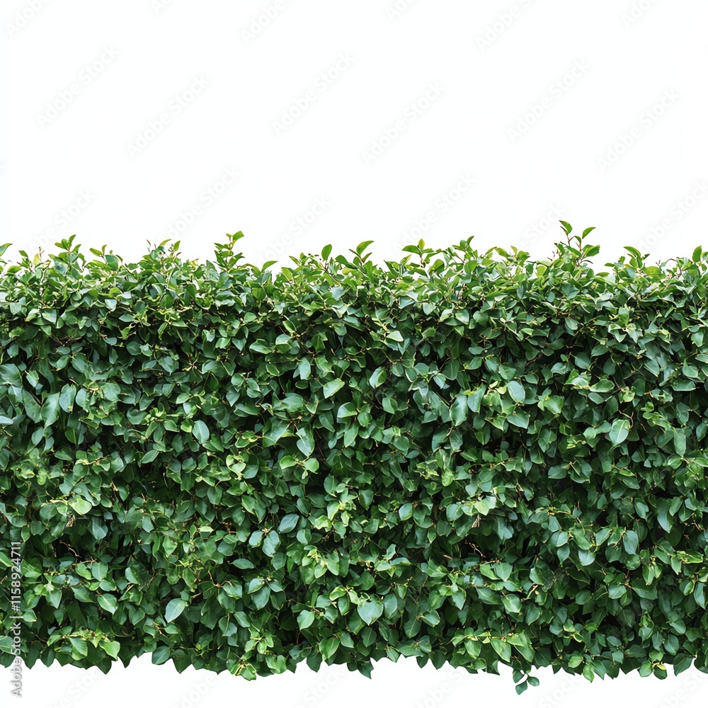Dense green hedge, white isolated background. Dense green hedge, white isolated background.