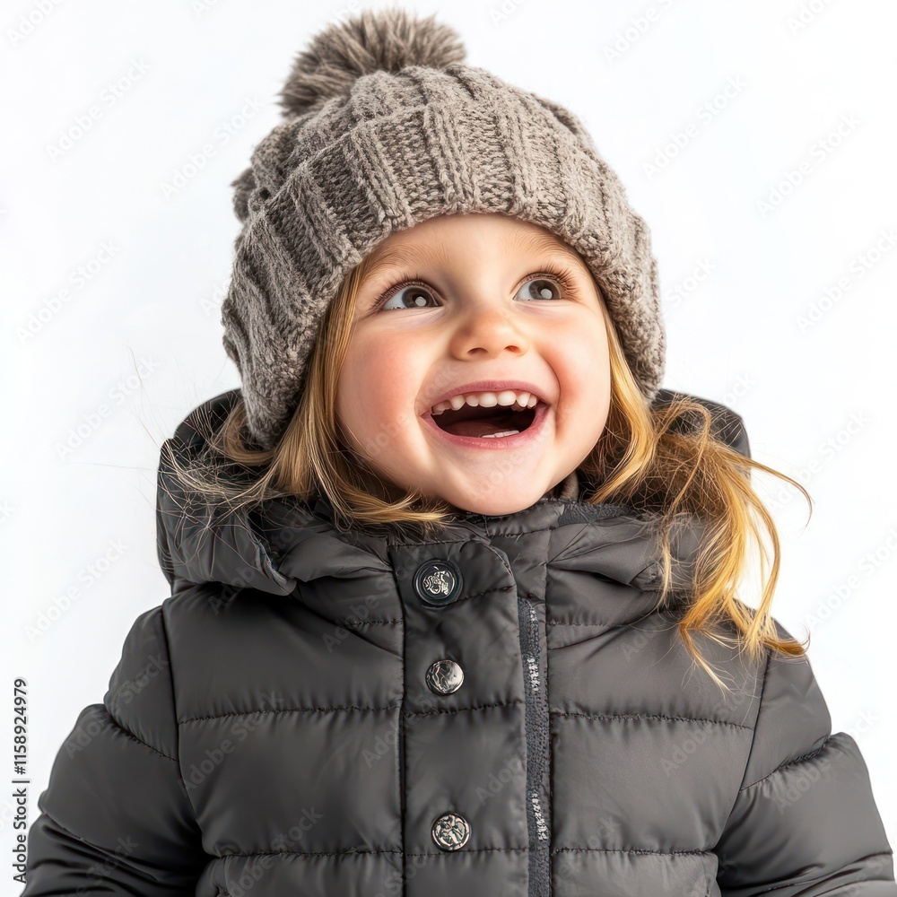 A little girl in full height in a down jacket happy face Isolated on White Background Generative AI A little girl in full height in a down jacket happy face Isolated on White Background Generative AI