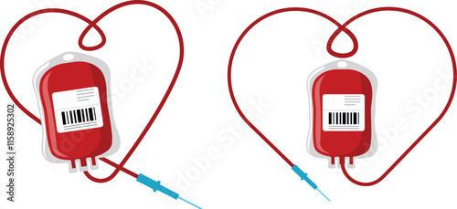 Blood donation bag with tube shaped as a heart Illustration
