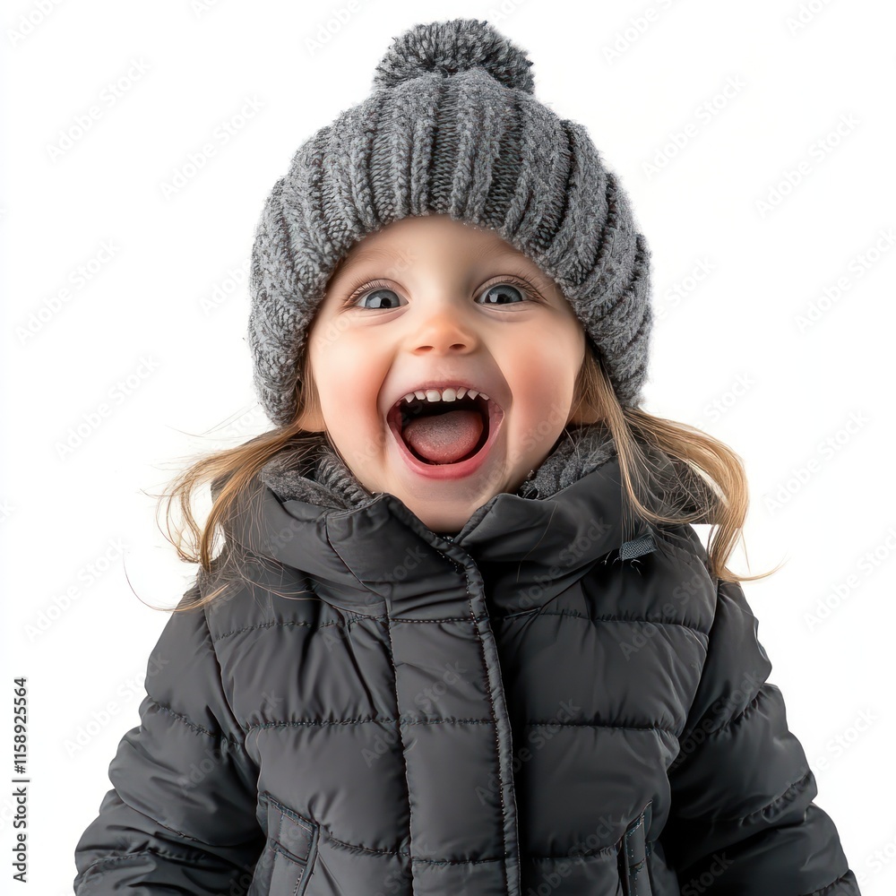 A little girl in full height in a down jacket happy face Isolated on White Background Generative AI A little girl in full height in a down jacket happy face Isolated on White Background Generative AI