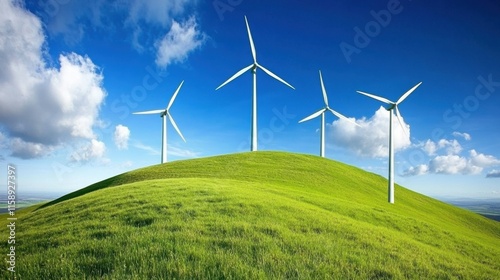 Wallpaper Mural Wind Turbines on Green Hillside Against Blue Sky and White Clouds Torontodigital.ca