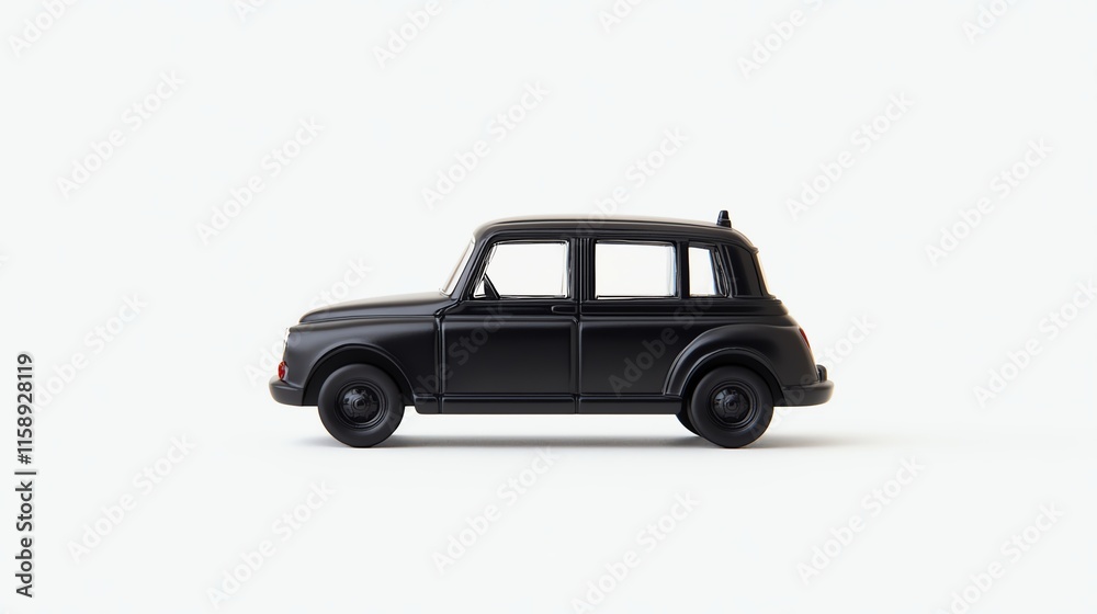 Classic black toy taxi car, detailed design, white isolated background. Classic black toy taxi car, detailed design, white isolated background.