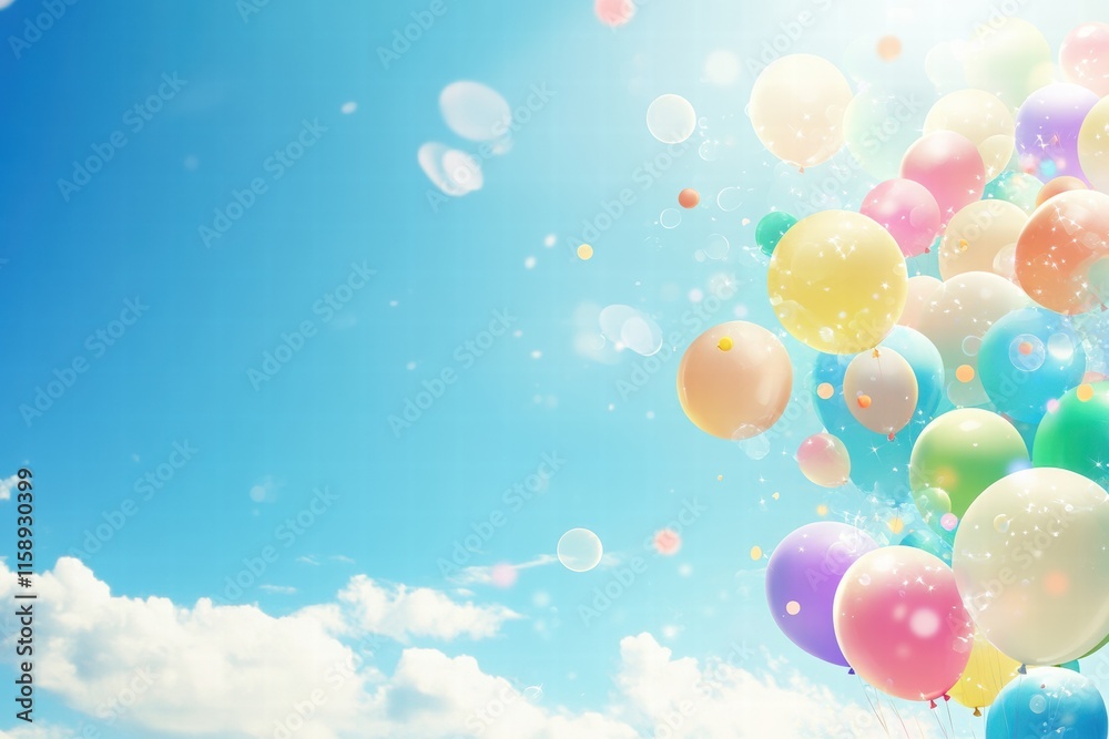 Colorful balloons floating high in a clear blue sky during a sunny day. Generative AI Colorful balloons floating high in a clear blue sky during a sunny day. Generative AI