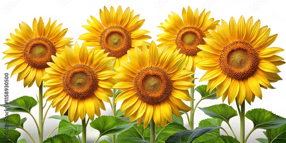 Bright Yellow Sunflowers Isolated Background - Rule of Thirds Composition