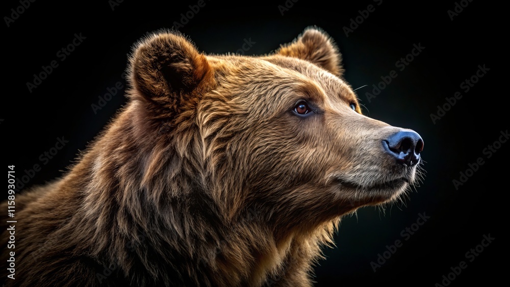 Brown Bear Profile, Close-Up, Black Background, Bird's Eye View - Wildlife Photography Brown Bear Profile, Close-Up, Black Background, Bird's Eye View - Wildlife Photography