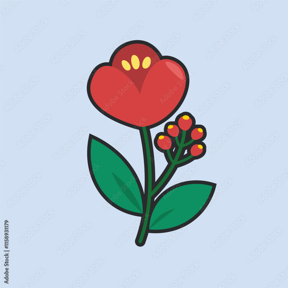 red flower with outline in flat vector design. red flower with outline in flat vector design.
