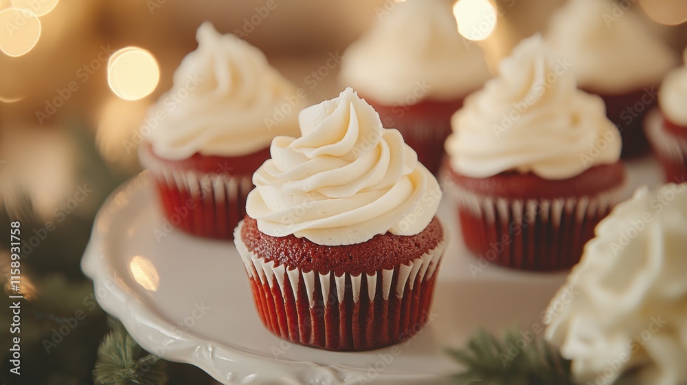 Delicious Red Velvet Cupcakes with Creamy Frosting on Display Delicious Red Velvet Cupcakes with Creamy Frosting on Display
