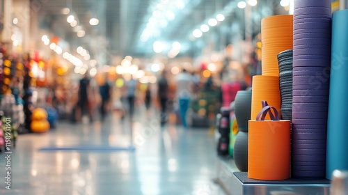 Wallpaper Mural A vibrant display of colorful crafting materials in a bustling store, with blurred shoppers in the background creating an inviting atmosphere. Torontodigital.ca