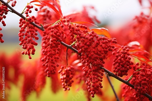 Deciduous shrub with red fruiting clusters Staghorn sumac photo