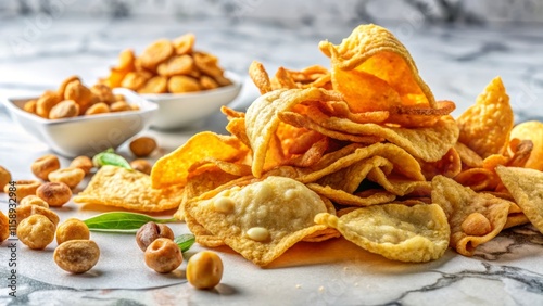 Chapaleles & Chicharrones: White Marble Still Life Photography - Eye-Level Close-Up photo