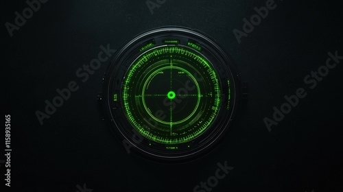 Futuristic green targeting system interface on dark background.