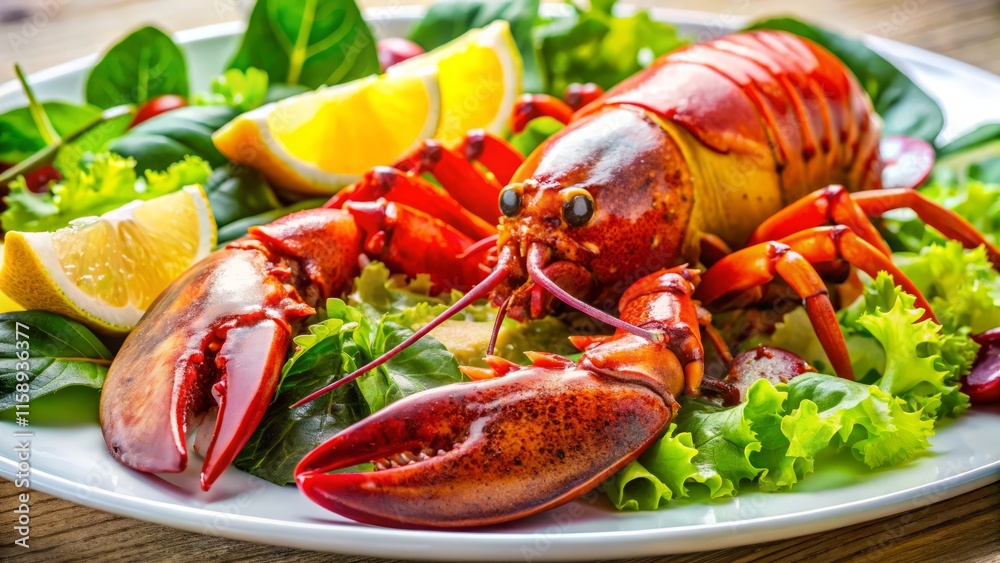 Close-Up Lobster Dinner: Gourmet Seafood Salad Plate Photography Close-Up Lobster Dinner: Gourmet Seafood Salad Plate Photography