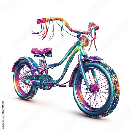 A lovable lowrider bike with sparkling streamers on the handlebars. vector style art 3d illustration Isolated on White Background photo