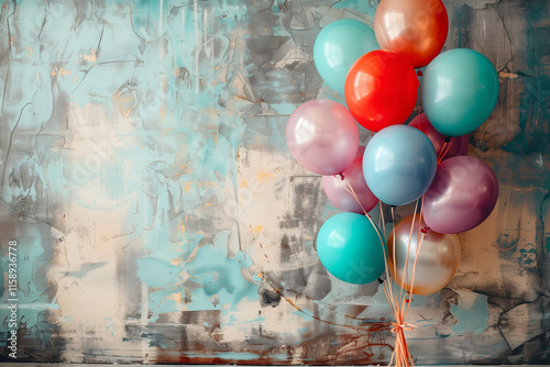 Vibrant Colorful Balloons Against a Vintage Wall for Creative Photography Backgrounds
