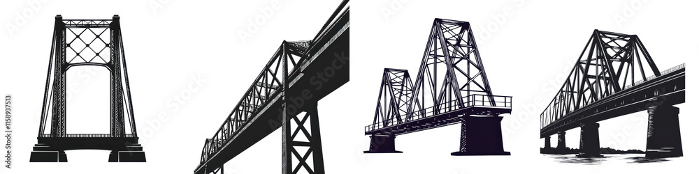 Fototapeta premium Imposing suspension bridge made of steel and concrete spanning across a serene river within a bustling urban cityscape The bridge s towering and majestic design serves as a vital transportation link