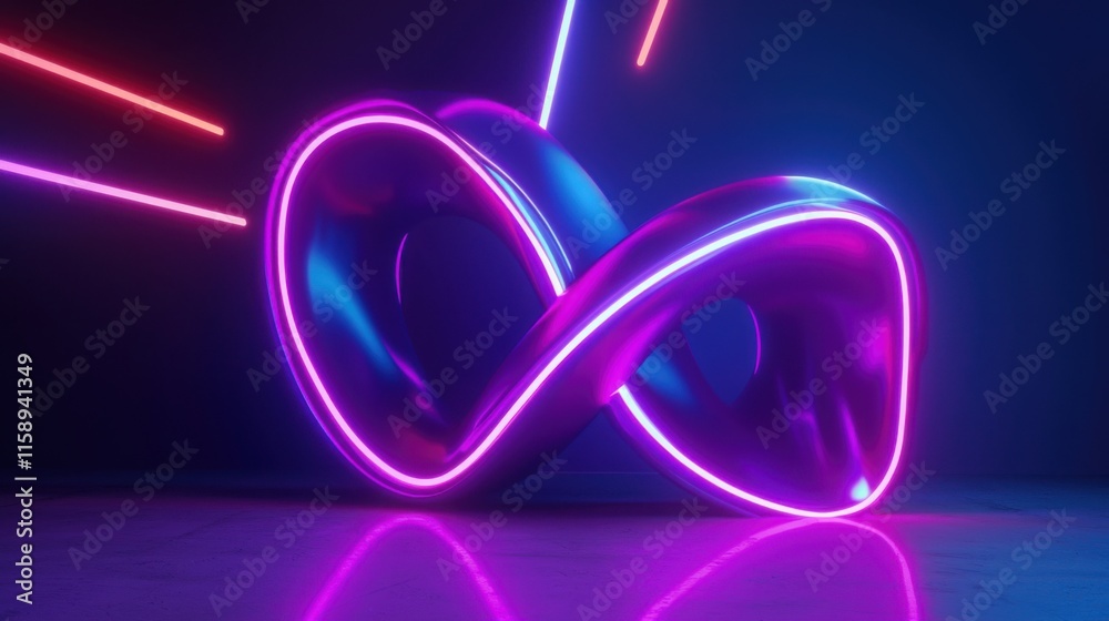 A vibrant, abstract representation of an infinite shape with neon colors in a dark background setting, highlighting creativity and modern design. A vibrant, abstract representation of an infinite shape with neon colors in a dark background setting, highlighting creativity and modern design.