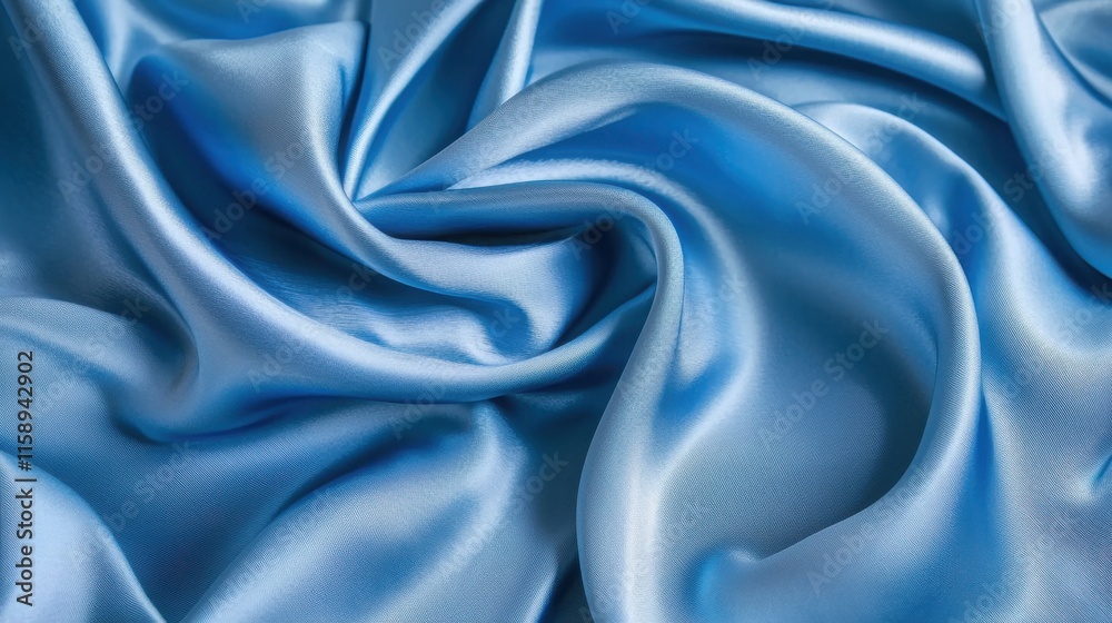 An elegant close-up of smooth blue silk fabric beautifully draped, showcasing its soft texture and rich color variations. Perfect for design inspiration.