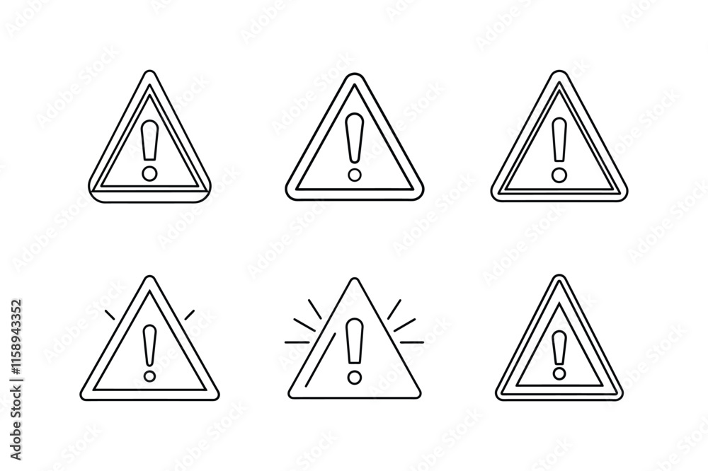 set of warning signs, attention icon line art vector illustration set of warning signs, attention icon line art vector illustration
