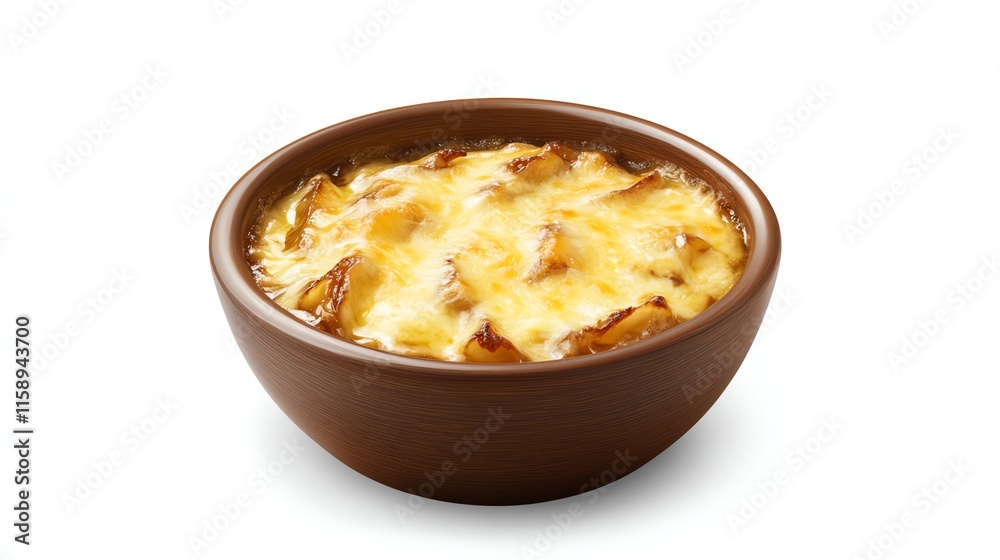 Delicious baked dish in a ceramic bowl on a white isolated background. Delicious baked dish in a ceramic bowl on a white isolated background.