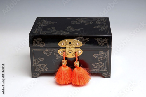 Japanese tansu box with black lacquer design photo