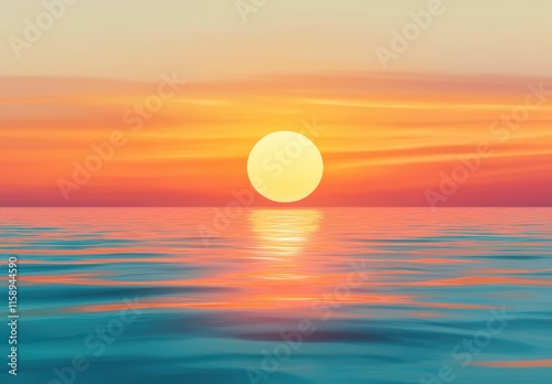 Breathtaking Sunset Over Calm Ocean Waters Reflects Warm Tones and Creates Serene Atmosphere Ideal for Relaxation and Nature Appreciation