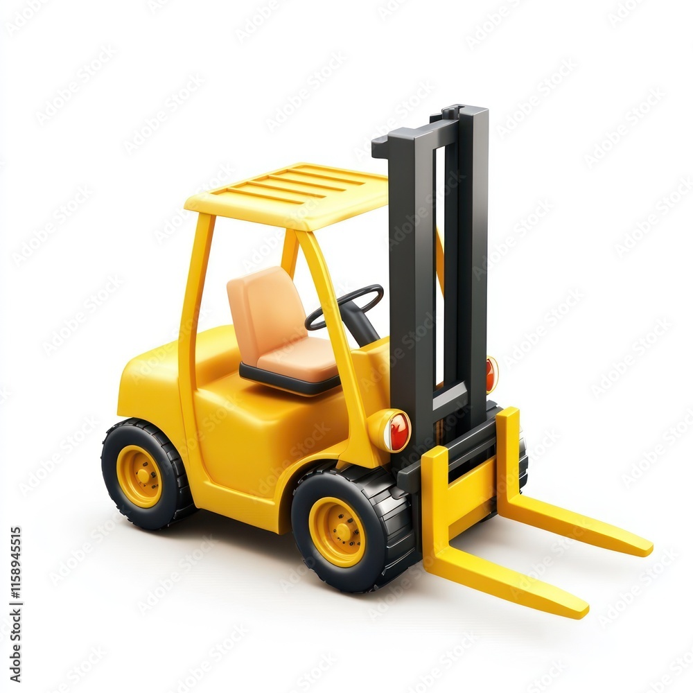 A lovable yellow forklift with a cheerful look. vector style art 3d illustration Isolated on White Background A lovable yellow forklift with a cheerful look. vector style art 3d illustration Isolated on White Background