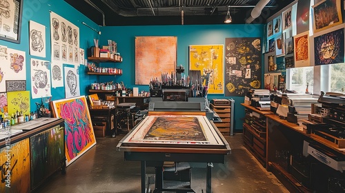 Wallpaper Mural A vibrant art studio featuring colorful walls, eclectic artwork, and creative workspaces for artists to explore their craft. Torontodigital.ca