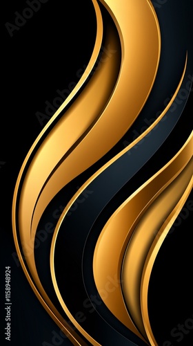  Abstract golden and black background with elegant waves, paper cut style, and mobile phone wallpaper.