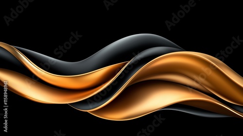Abstract black and gold background with waves of smooth lines, elegant shapes, and flowing curves.