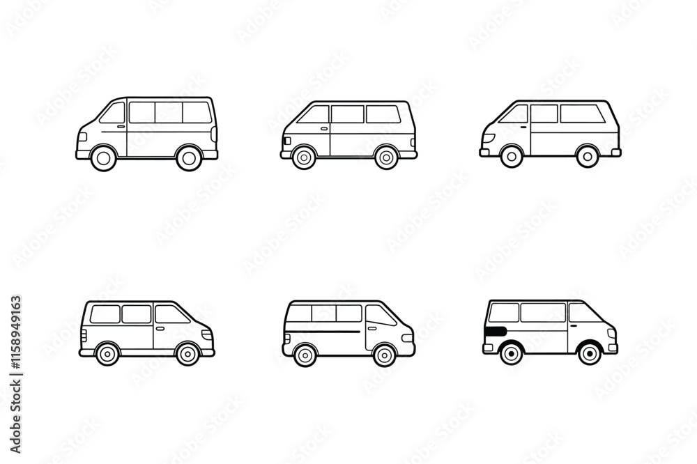 Fototapeta premium minivan line art vector illustration, set of cars