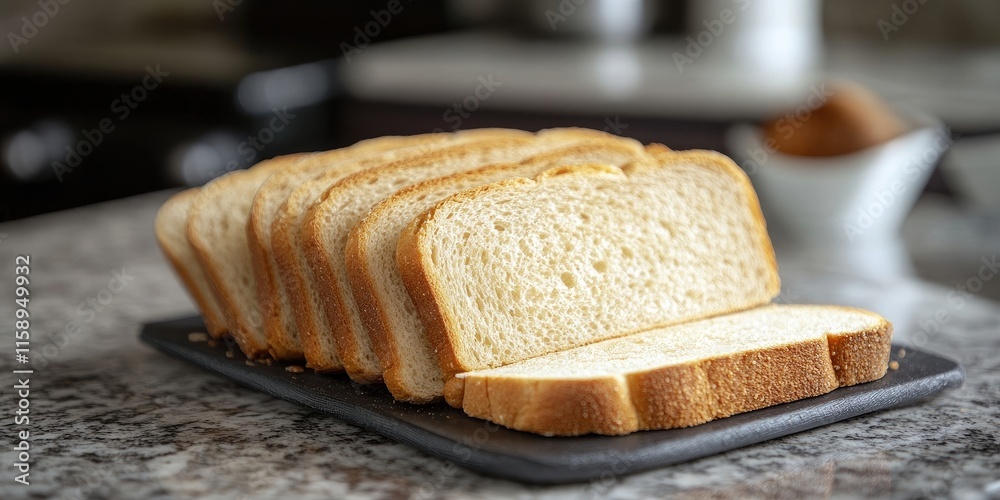 Fresh bread slices arranged on a kitchen counter, ideal for a variety of culinary creations. These fresh bread slices are perfect for sandwiches or toast, showcasing their versatility in the kitchen. Fresh bread slices arranged on a kitchen counter, ideal for a variety of culinary creations. These fresh bread slices are perfect for sandwiches or toast, showcasing their versatility in the kitchen.