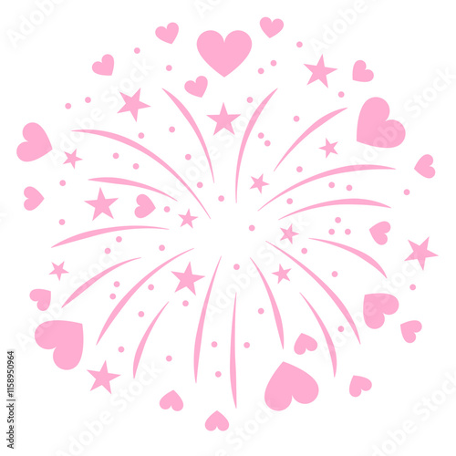 Fireworks heart Valentines day Graphic. Heart Shaped Fireworks. Romantic evening celebratory fireworks and hearts. Bursts, symbolizing love and celebration