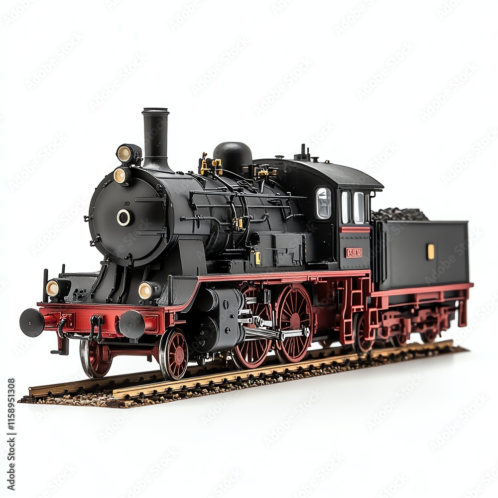 Classic steam locomotive, detailed model on white isolated background. Classic steam locomotive, detailed model on white isolated background.