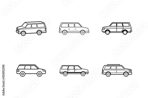 station wagon icon line art vector, set of cars, 