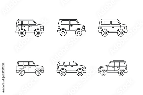 set of transport icons, suv icon line art, car icon