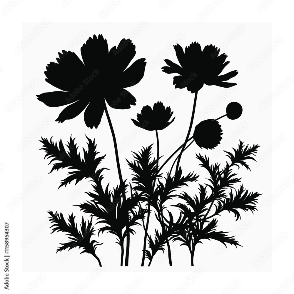 Decorative flower and leaves silhouettes. Vector illustration Decorative flower and leaves silhouettes. Vector illustration