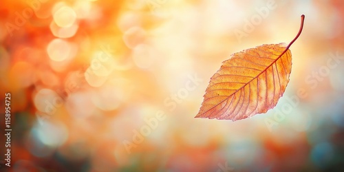 A leaf gracefully falling from a tree embodies the essence of autumn and fall, highlighting vibrant foliage. The blurred background enhances the serene imagery of the falling leaf.