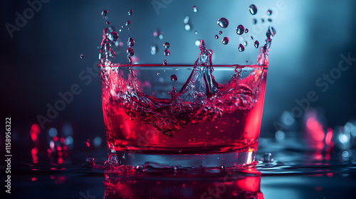 Vibrant splash of red liquid in glass captures dynamic motion and energy in a creative composition photo