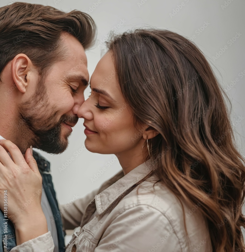 Intimate Connection: A close-up portrait of a couple, their foreheads gently touching, their eyes closed, radiating a palpable sense of love and connection. The image evokes intimacy, trust. Intimate Connection: A close-up portrait of a couple, their foreheads gently touching, their eyes closed, radiating a palpable sense of love and connection. The image evokes intimacy, trust.