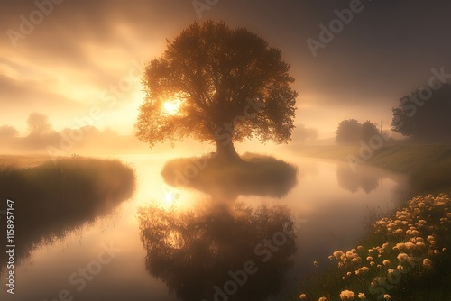 Golden Hour Glow Across a Peaceful Wetland photo