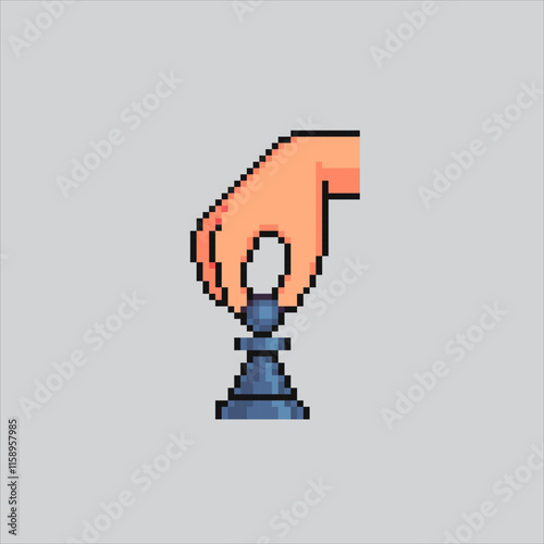 Pixel art illustration Hand Pick Chess. Pixelated Chess Pawn. Hand Pick Chess Pawn icon pixelated for the pixel art game and icon for website and video game. old school retro.