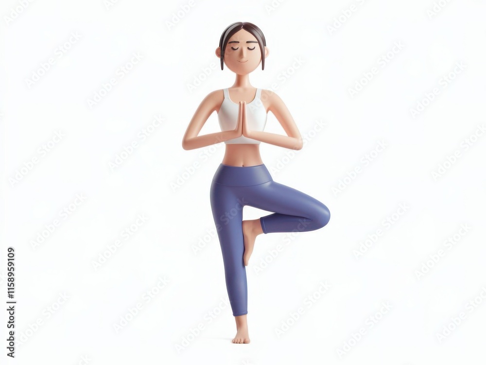 Fototapeta premium 3D woman performing a yoga tree pose with a calm demeanor