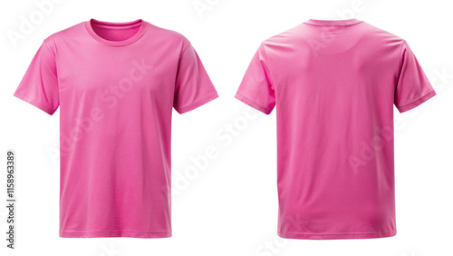 Pink  blank t shirt template from two sides isolated on white background photo