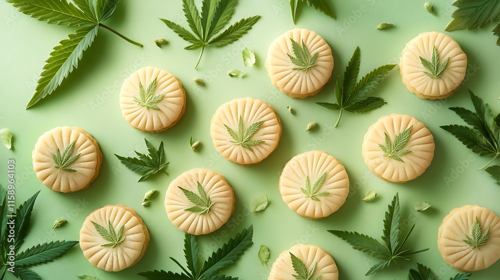 Fototapeta premium Baking cannabis cookies kitchen food photography home top view