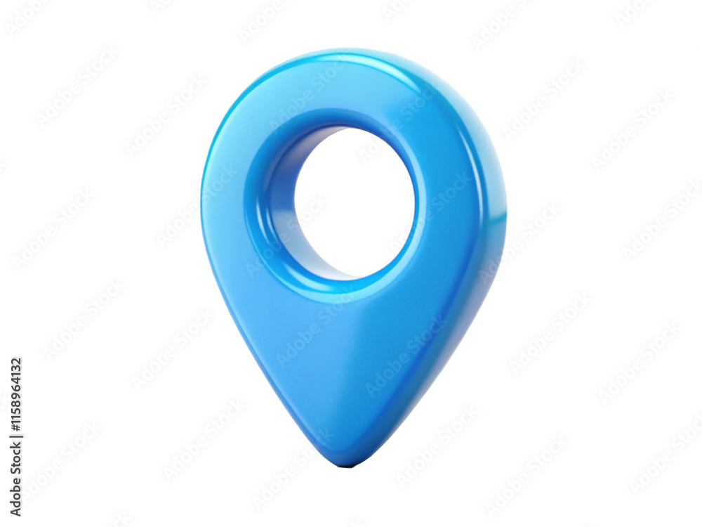 Blue location pin 3d render icon in cartoon plastic style minimal isolated on white background