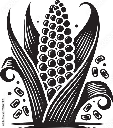 corn logo vector, corn vector illustration, corn silhouette vector black and white