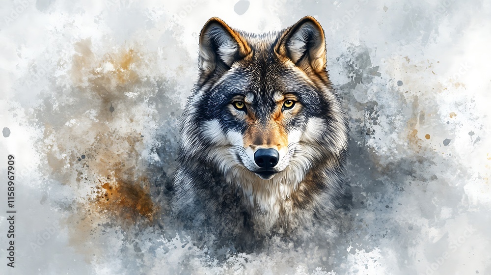 Wolf portrait in artistic style nature scene detailed illustration