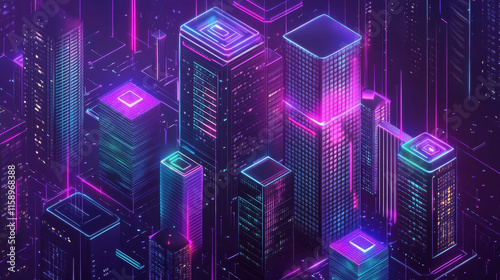 5G network technology, isometric concept vector illustration. Smart city, buildings with 5G symbol wireless internet and mobile phone isolated on ultraviolet background. High speed internet web page